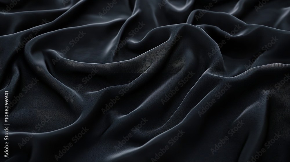 Fototapeta premium Black Textile Background with Ripples, Smooth Surface
