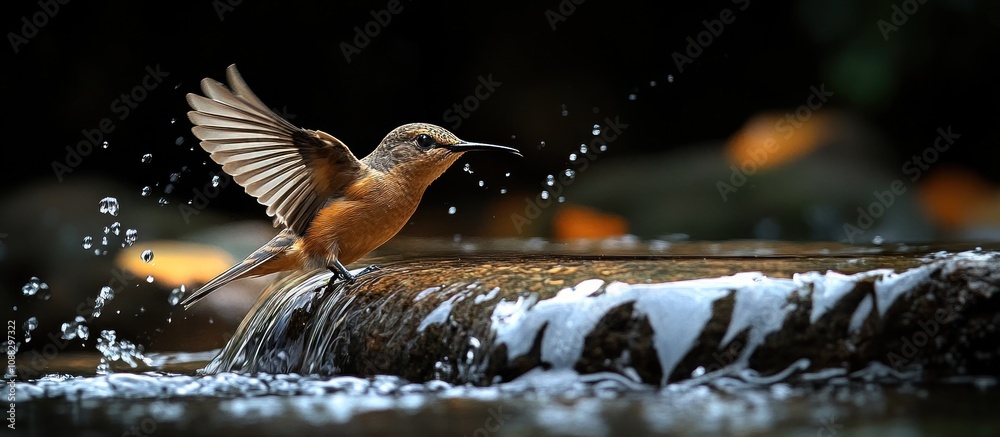 Obraz premium Hummingbird Taking a Bath