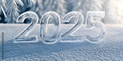 The number "2025" is made of ice, in the background there's an icy landscape