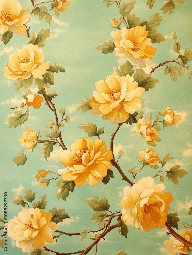 Obraz premium Yellow flowers on green background