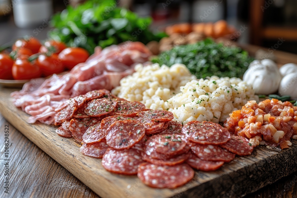 Closeup of a sliced salami platter. Perfect for showcasing Italian food and cuisine. Closeup of a sliced salami platter. Perfect for showcasing Italian food and cuisine.