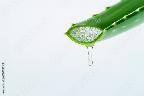 Natural aloe essence dripping from leaf