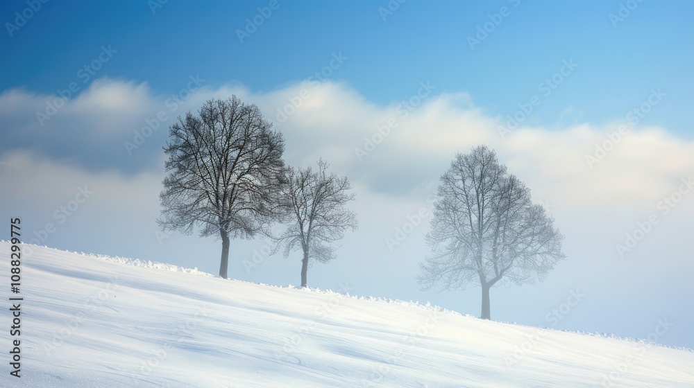 Winter Landscape with Snowy Trees and Clear Blue Sky Winter Landscape with Snowy Trees and Clear Blue Sky