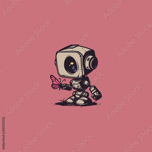 Robot playing with butterfly design vector