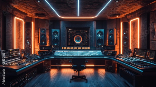 a virtual background for zoom with a music production studio with synths and esoteric crystals