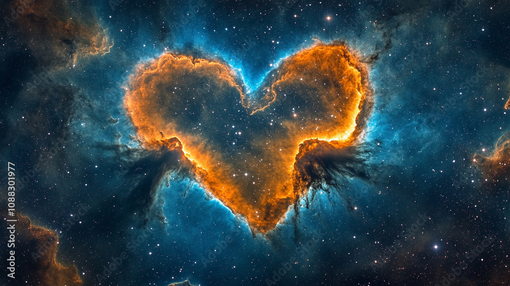 Colorful heart-shaped nebula in deep space with vibrant hues of pink, blue, and purple, surrounded by a cosmic background of stars and interstellar gas forming an ethereal and captivating scene Colorful heart-shaped nebula in deep space with vibrant hues of pink, blue, and purple, surrounded by a cosmic background of stars and interstellar gas forming an ethereal and captivating scene