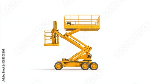 Modern manlift machine on white background for construction and industrial projects, featuring safety and efficiency in elevated work platforms. di cut. photo