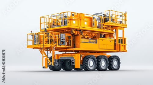 Modern manlift machine on white background for construction and industrial projects, featuring safety and efficiency in elevated work platforms. di cut. photo