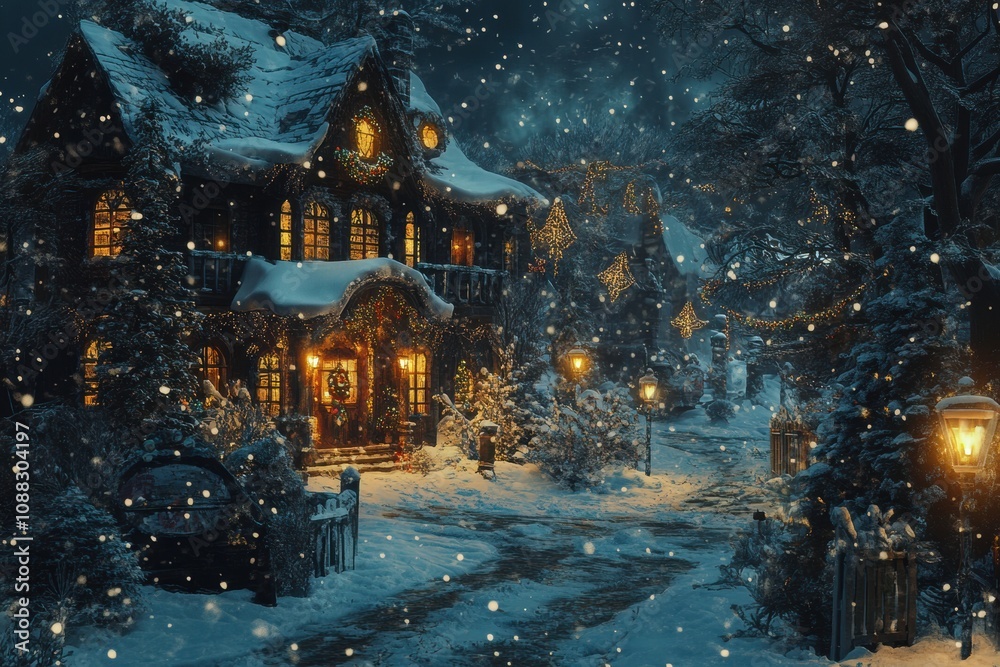 Fototapeta premium Christmas tree with glowing star.