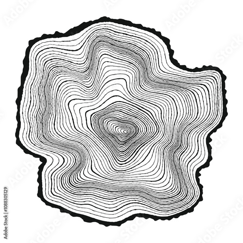 Log cut, vector illustration, tree rings pattern, shades of gray	