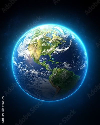 Vibrant Earth Globe North South America Planet Space World Nature Global Ecology Environment Blue