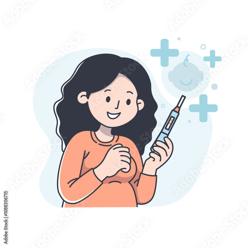 Happy Mother Holding Positive Pregnancy Test – Excited Woman Discovering Pregnancy, New Life Beginning, Joyful Expectant Mom Celebrating Maternity News Concept