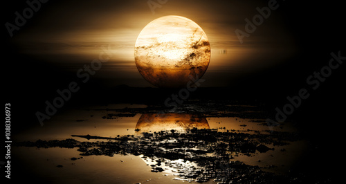 a yellow moon over the water with a full moon behind it