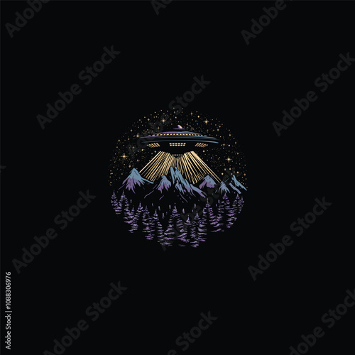 Ufo spaceship design vector vintage artwork