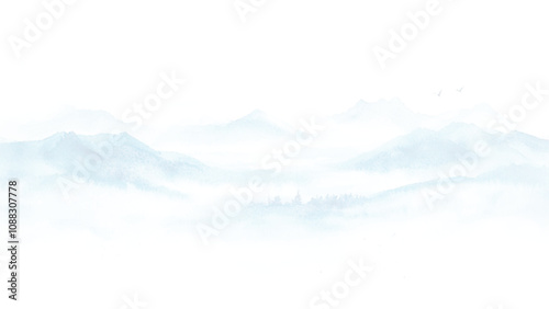Abstract watercolor background image with a liquid splatter of aquarelle paint, isolated on white. Light blue tones.