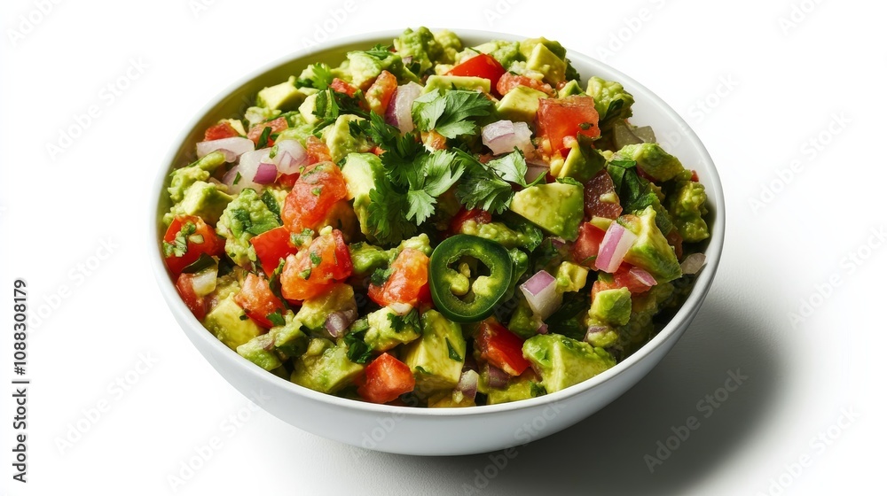 A bowl of creamy avocado salsa with diced avocado, tomatoes, onions A bowl of creamy avocado salsa with diced avocado, tomatoes, onions