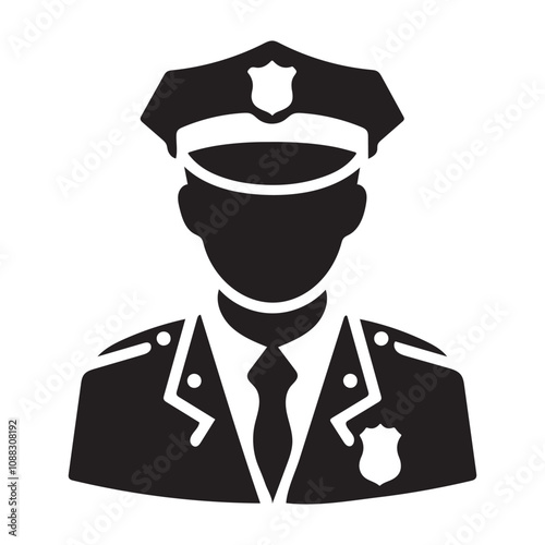 police officer vector icon. Policeman officer avatar, sheriff. Police symbol, security control. Law enforcement, uniforms, police staff.