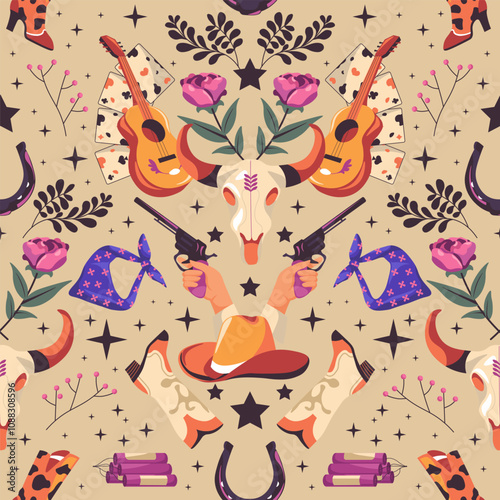 Beige Cowboy Themed Pattern Illustration photo