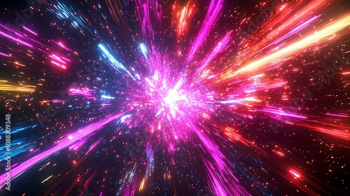 Wallpaper Mural Vibrant light streaks radiating from a central point, creating a dynamic, energetic explosion effect. Torontodigital.ca