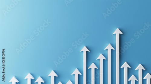 Up arrows on blue background illustration, copy space composition, business growth concept
