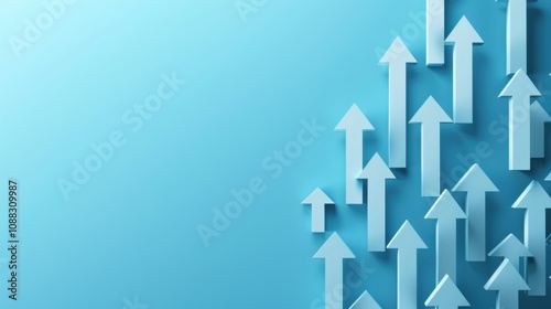 Up arrows on blue background illustration, copy space composition, business growth concept