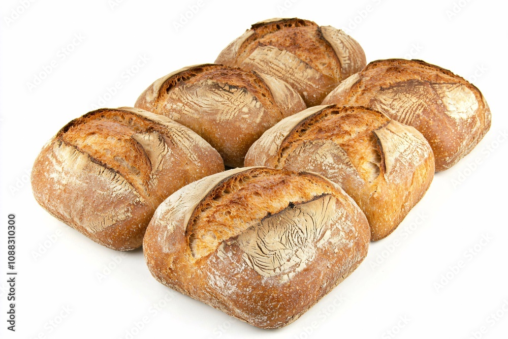 Isolated on white, these handcrafted artisanal bread loaves highlight diverse textures and crusts, celebrating traditional baking methods. Isolated on white, these handcrafted artisanal bread loaves highlight diverse textures and crusts, celebrating traditional baking methods.