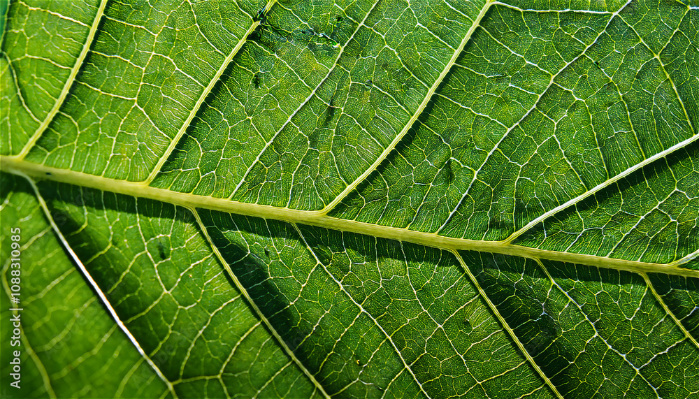 Ultra-precise close-up of green leaves showing vivid texture and complex stems Ultra-precise close-up of green leaves showing vivid texture and complex stems