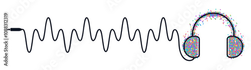 Headphone icon with wave cord, colorful dot style