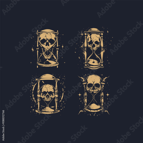 Skull hourglass logo design vector t-shirt illustration