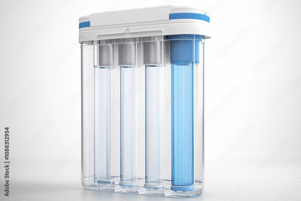 An isolated image on a white background features an advanced collection of filtration systems, highlighting notched cylinders, membranes, and activated carbon. An isolated image on a white background features an advanced collection of filtration systems, highlighting notched cylinders, membranes, and activated carbon.