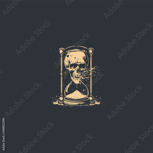 Skull hourglass logo design vector t-shirt illustration