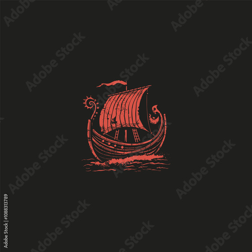 Viking ship logo design vector
