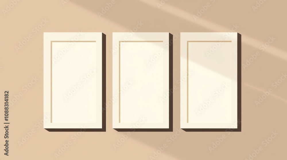 Three Empty Picture Frames on a Beige Wall Three Empty Picture Frames on a Beige Wall