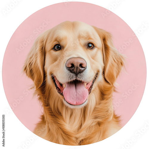 golden retriever puppy with pink background photo