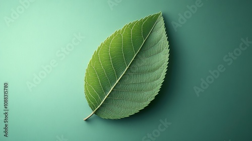 Flat vector icon of a leaf symbolizing nature, isolated on solid vibrant colors background. 3D render. highly detailed, high resolution for magazine. Full HD, photo realit photo