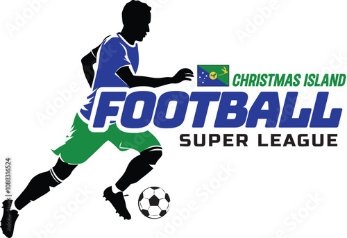 Christmas Island football league, Soccer ball, Football logo, Footballer Kick the Ball isolated on white background, Vector Illustration