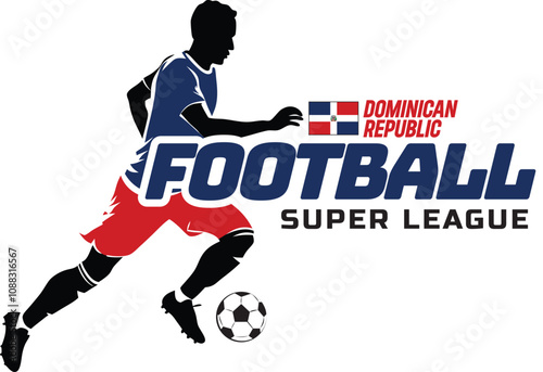 Dominican Republic football league, Soccer ball, Football logo, Footballer Kick the Ball isolated on white background, Vector Illustration