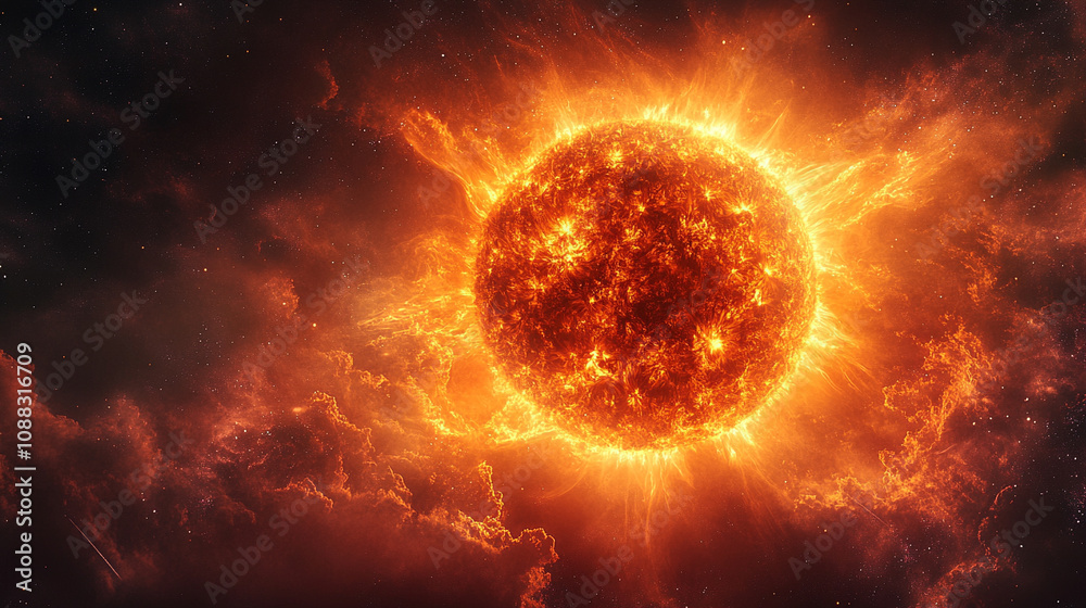 Obraz premium vibrant holographic solar flare bursts against the cosmic backdrop, resembling a colorful fireworks display in space, symbolizing energy, creation, and the vastness of the universe