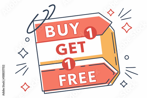  Buy 1 Get 1 Free tag design for banner or poster. Sale and Discounts Concept. Vector illustration