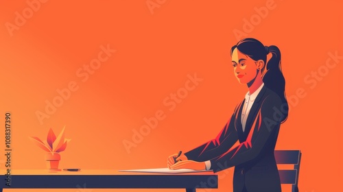 Young woman signing contracts and handshake with a manager