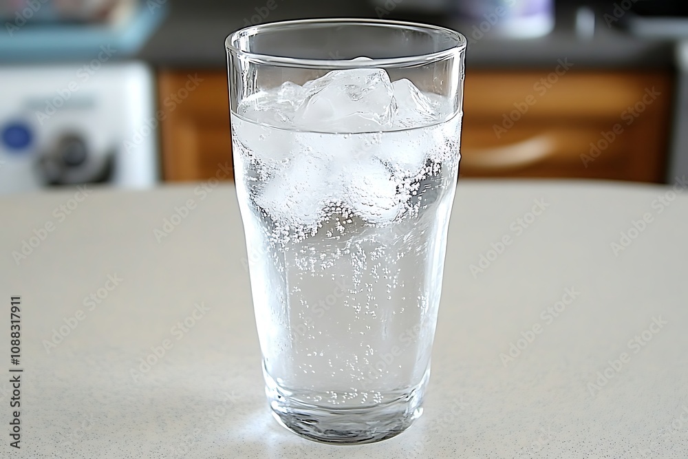 glass of water with ice on a table glass of water with ice on a table