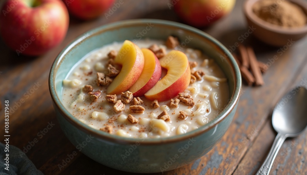 Creamy Oatmeal with Fresh Apples: Perfect for Healthy Breakfast Blogs, Recipe Websites, Nutrition Education, and Fall-themed Social Media Posts (190 characters) Creamy Oatmeal with Fresh Apples: Perfect for Healthy Breakfast Blogs, Recipe Websites, Nutrition Education, and Fall-themed Social Media Posts (190 characters)