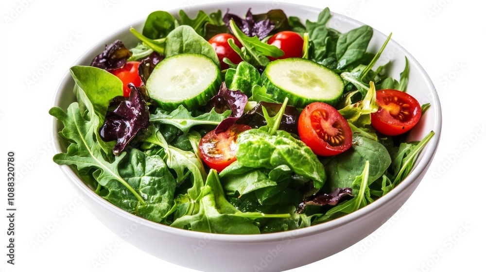 A bowl of fresh mixed greens with baby spinach, arugula, cherry tomatoes A bowl of fresh mixed greens with baby spinach, arugula, cherry tomatoes