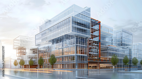 Fototapeta Naklejka Na Ścianę i Meble -  Digital Building Information Modeling (BIM) technology brings architects and engineers together, streamlining construction with advanced 3D models and collaborative tools