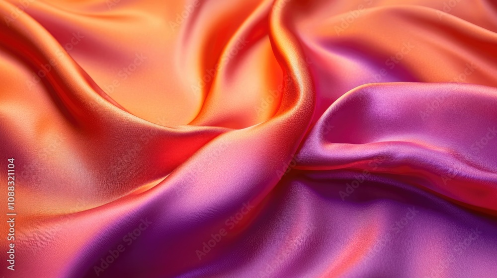 Obraz premium Lustrous Silk Fabric with Gradients of Orange and Purple on a Soft, Dreamy Background Creating a Sense of Elegance and Movement