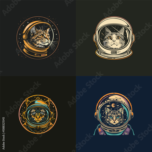 astronaut cat logo design vector t-shirt illustration artwork
