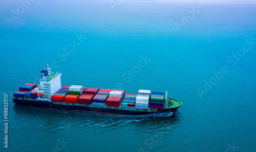 Aerial view of Business trip with ship the partner connection Container Cargo freight ship for Import Export photo