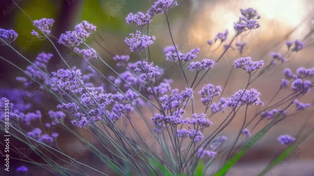 Naklejka premium Lavender field bouquet close-up indoors, elegant purple florals, calming and natural tones