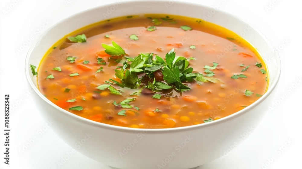A bowl of hearty lentil soup garnished with chopped parsley and a drizzle of olive oil, Each spoonful filled with comforting and nutritious goodness A bowl of hearty lentil soup garnished with chopped parsley and a drizzle of olive oil, Each spoonful filled with comforting and nutritious goodness