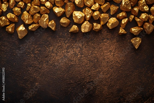 Unrefined Golden Nuggets on Rugged Textured Surface in Dramatic Lighting